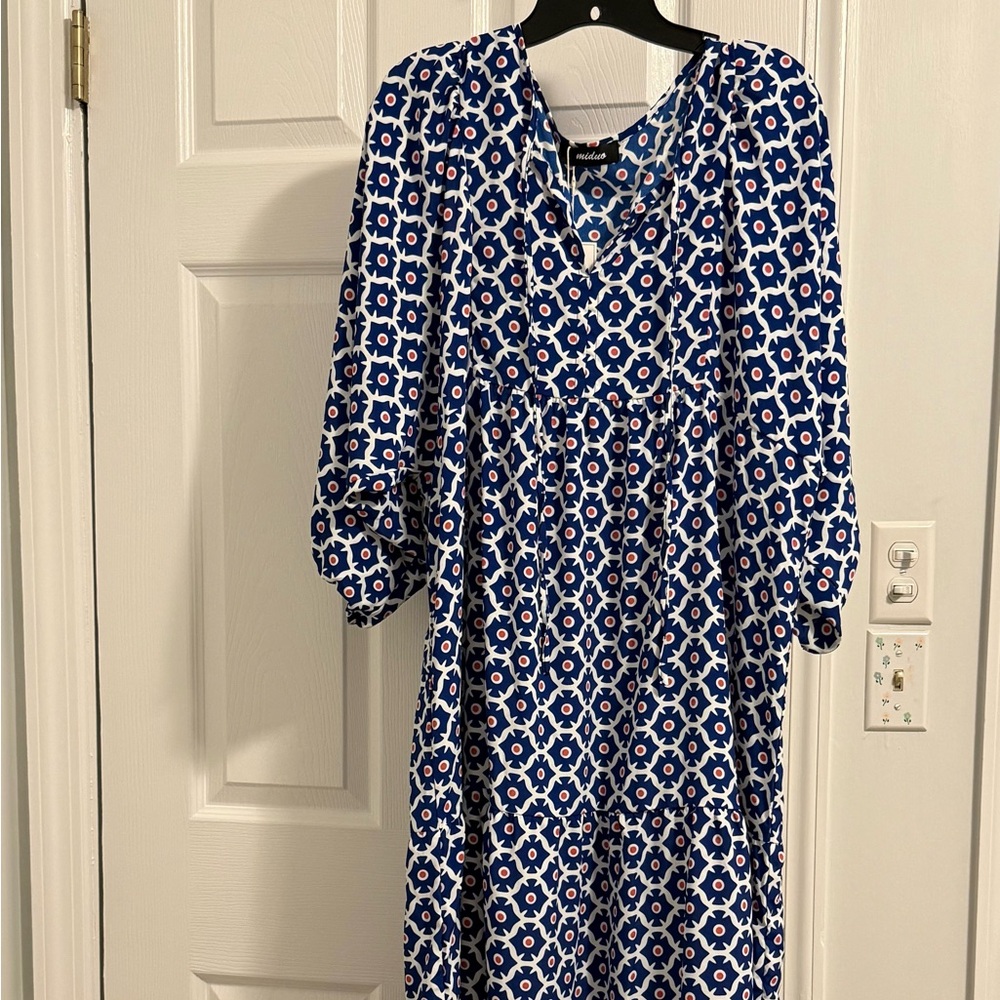 Blue Geometric Print Long Dress